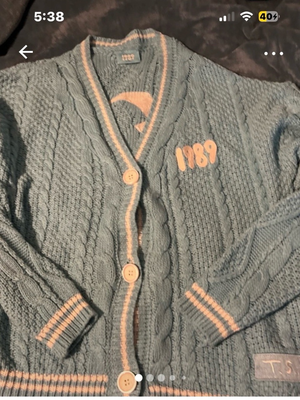 Taylor Swift Cable-Knit Cardigan Sweater - Light Blue/Cream